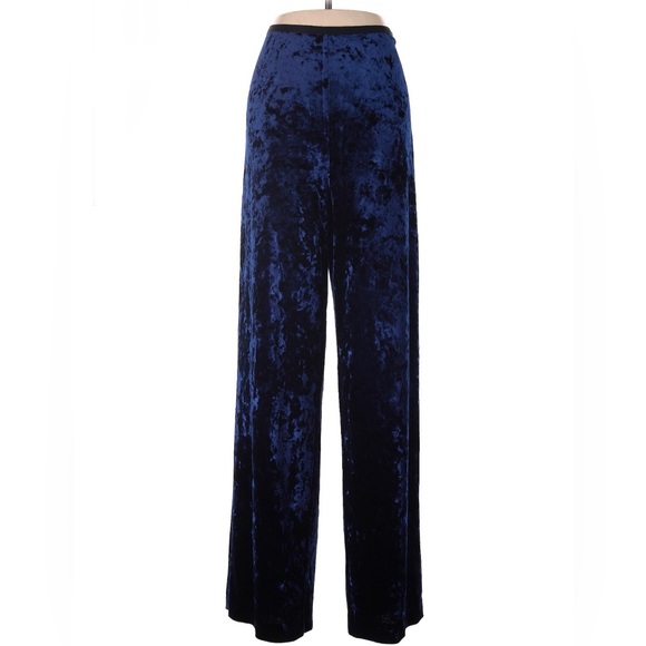Tibi Stretch Velvet Wide Leg Pull On Pants Trousers Navy Blue Medium